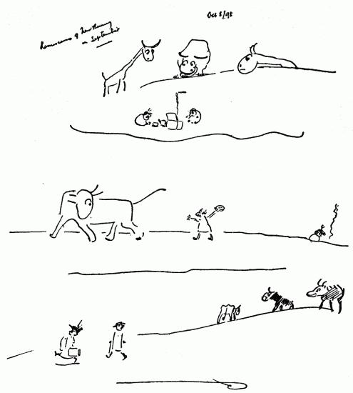 Drawings with writings by hand.